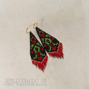 Czarne kolczyki z frędzlami Miyuki - folk boho handmade