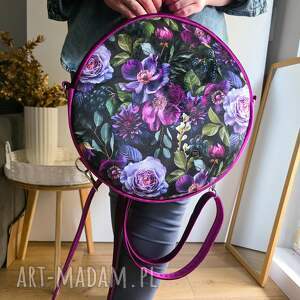 Okrągły plecak 2w1 fioletowe kwiaty, damski