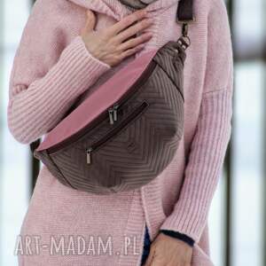 brązowo - różowa welurowa nerka xxl prezent, nerkoplecak, mini plecak pluszowa