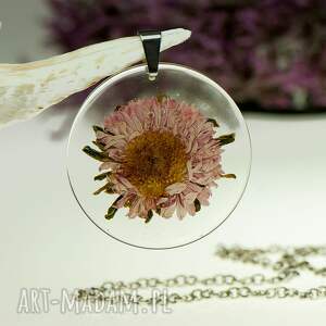okrągły naszyjnik z suszonym kwiatem z1489, biżuteria kwiatami, suszone kwiaty