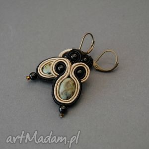 kolczyki sutasz z turkusem afrykańskim, soutache eleganckie, małe, czarne