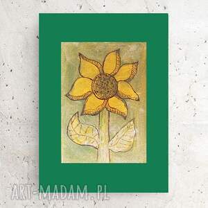 minimalistyczny rysunek z kwiatkiem, obrazek ze słonecznikiem, mała grafika