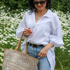 Biała lniana Marina, dluga koszula damska