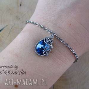 handmade bransoletka kryształek niebieski, wire wrapping