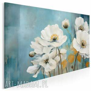 obraz na płótnie - białe kwiaty martwa natura bukiet turkus - 120x80 cm