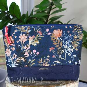 kosmetyczka wodoodporna łąka na granacie, duża pojemna