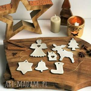 handmade prezenty święta zestaw zawieszek ceramicznych, ozdób świątecznych - 7