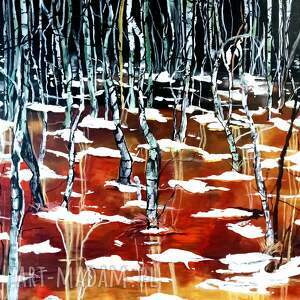 obraz akrylowy ręcznie malowany na płotnie, sobibor, lasy, natura, drzewa polska