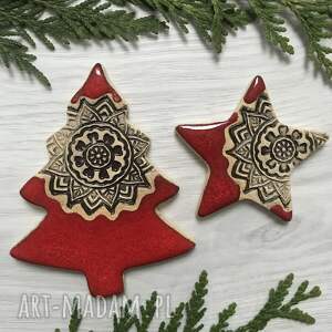 ceramika ana zestaw 2 magnesów w czerwieni, dekoracje świąteczne, boże