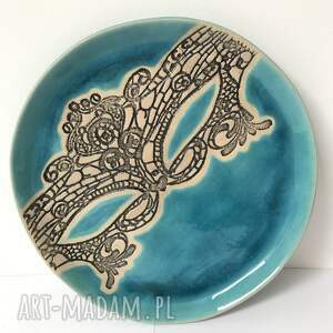 handmade ceramika turkusowy koronkowy talerzyk