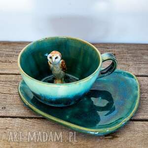 Prezent Ceramiczna filiżanka z figurką Sowy Płomykówki - Leśne