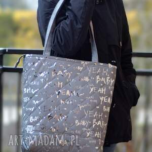 odblaskowa torba na ramię, xxl z napisami, shopperka pracy