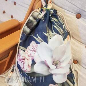 workoplecak worek w magnolie na dżinsie kwiaty, plecak