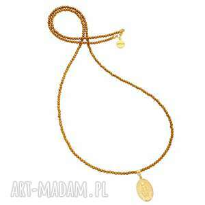 handmade naszyjniki złoty długi naszyjnik z fasetowanego hematytu i medalikiem
