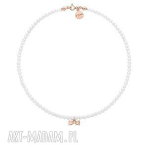 handmade naszyjniki naszyjnik z białych pereł swarovski® crystal z kokardką z różowego