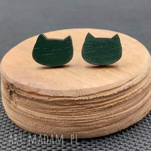 kolczyki drewniane koty zielone