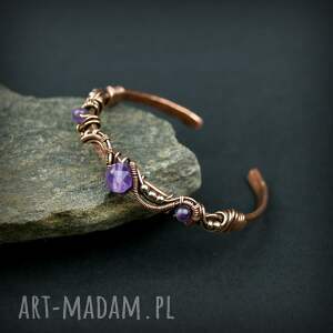 Prezent Miedziana bransoleta mankietowa z ametystem