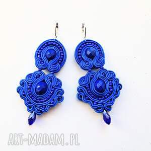 kolczyki sutaszowe ręcznie haftowane kobalt
