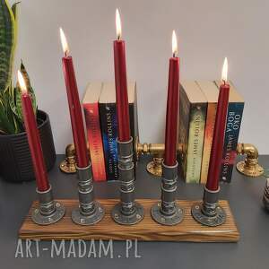 świecznik loftowy 5 - ramienny drewno / metal f005_1 w1 loft, dekoracja do domu