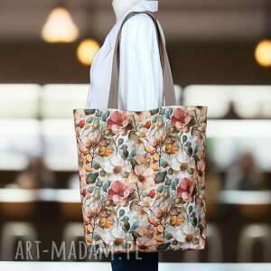 Pojemna torba shopper w kwiaty na zakupy - wodoodporna