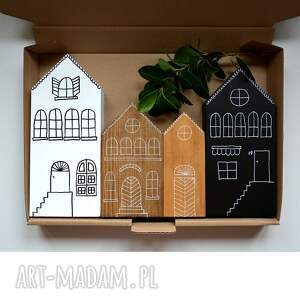 hand-made dekoracje 4 x domki drewniane