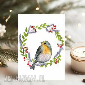 pod choinkę prezent Zestaw kartek świątecznych. Rudzik, ptak