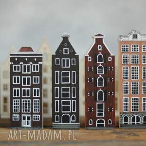 komplet 4 szt - drewniane domki ręcznie malowane amsterdam, kamienice