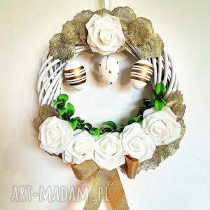 Wianek wielkanocny biało złoty, na drzwi