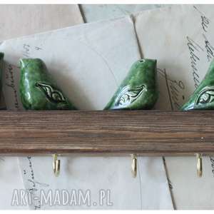 ręcznie wykonane ceramika wieszak z zielonymp ptakami