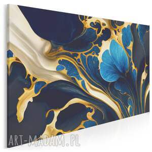 obraz na płótnie - kwiaty glamour orchidea niebieski czarny złoty - 120x80 cm
