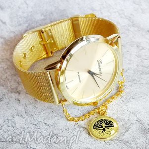 złoty zegarek z zawieszką drzewem magic tree efektowny, modny, blogerski