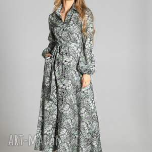 sukienki sukienka maxi na guziki, z kołnierzykiem - suk204 wzór 5, długa