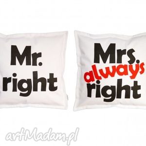 mr right mrs always right, bawełna filc, litery, napis, poduszka