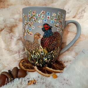bażanty ręcznie malowany kubek 300 ml, malowana porcelana