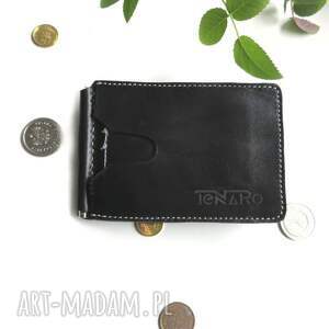 banknotówka skórzana z klipsem, rękodzieło portfel, prezent