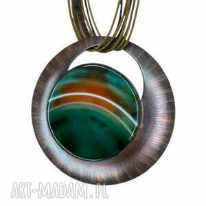 Miedziany wisior z okrągłym agatem c720, naszyjnik