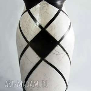 wazon raku biało-czarny, ceramika krakle, artystyczna