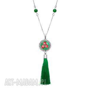 handmade naszyjniki medalion z chwostem i kamieniami green roses