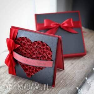 Elegancka kartka ślubna w pudełku z życzeniami - personalizowana, ręcznie robiona
