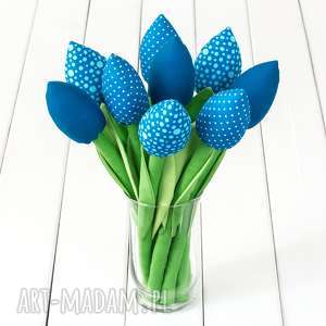 tulipany niebieski bawełniany bukiet kwiaty, prezent, dekoracja