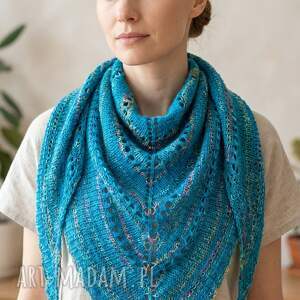 Turkusowa chusta na drutach - miękka chusta ombre handmade
