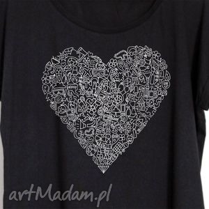 ręczne wykonanie koszulki serce koszulka oversize czarna