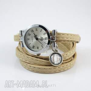 ręczne wykonanie bransoletka, zegarek - biała sowa - beżowy