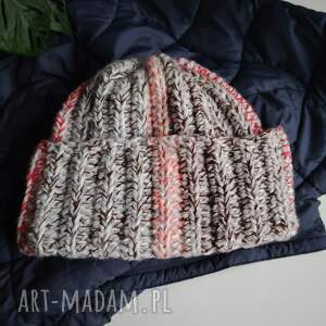 Gruba czapka z grubym splotem handmade - melange