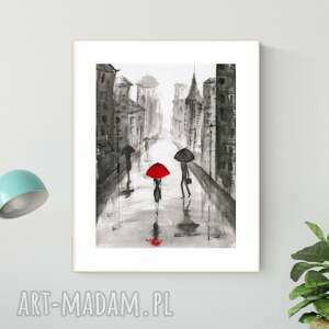 obraz ręcznie malowany 30x40 cm, deszczowa ulica, 2509243, grafiki do salonu