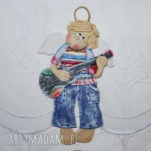 na gitarze gram - anioł z masy solnej, dekoracja prezent, chłopiec