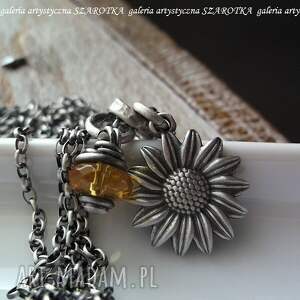 słonecznikowy naszyjnik z cytrynu i srebra srebro oksydowane kwiat słonecznika