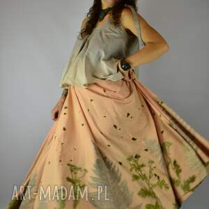 Barwiona roślinami Dzika Leśny Motyl, maxi spódnica