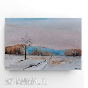 Oryginalny pejzaż w akwareli A5 - sygnowany obraz handmade