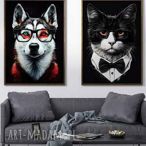 2 plakaty 50x70 cm - portrety hipsterskiego psa luny i kota olivera, pies